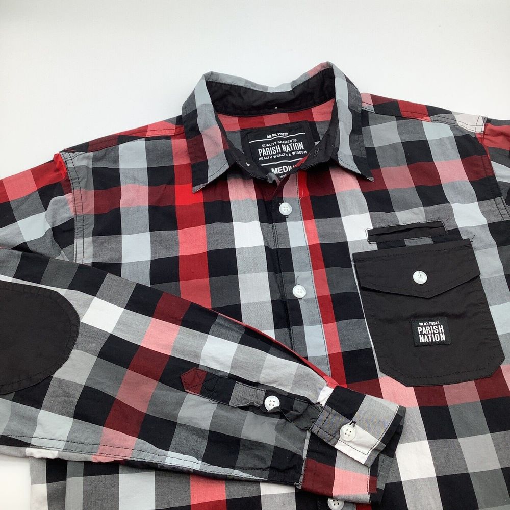 Parish Nation Mens Long Sleeve Button Up Shirt Checkered Size Medium